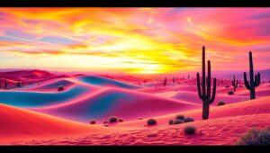 Desert Sunset in Colored Sands – free AI stock image