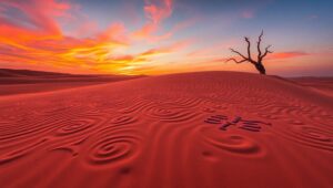 Desert Sunset in Sand Art 81V – free AI stock image