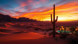 Desert Sunset Over Dune Shadows – free AI stock image