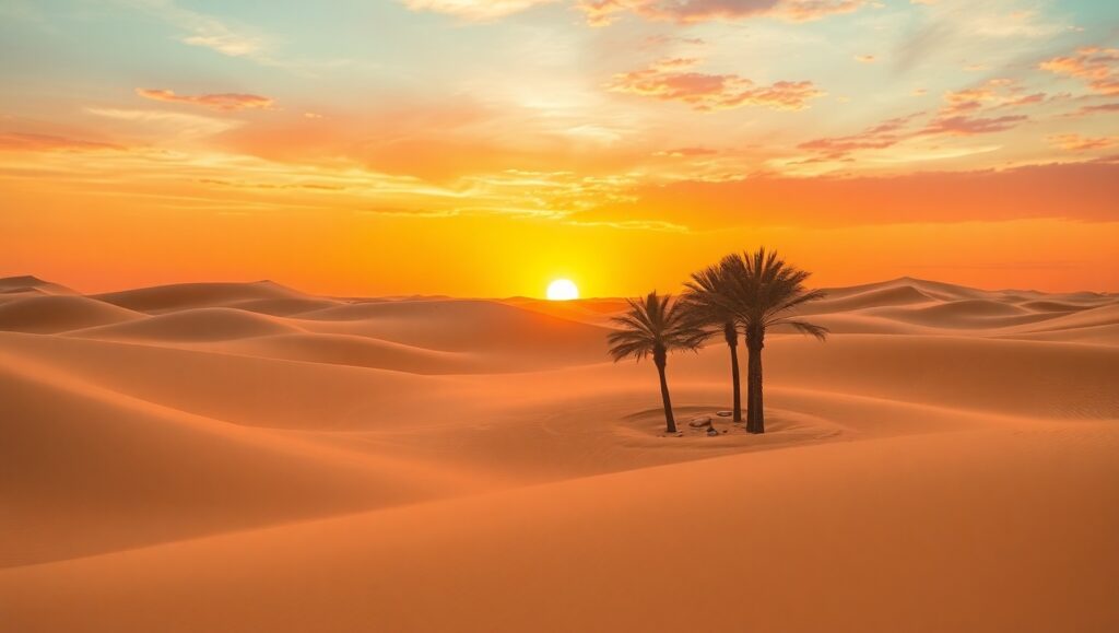 Desert Sunset Sand Art Scene – free AI stock image