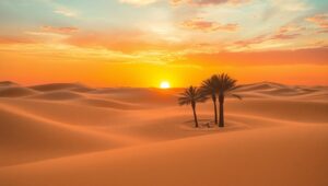 Desert Sunset Sand Art Scene – free AI stock image