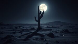 Desolate Moonlit Cactus Scene – free AI stock image