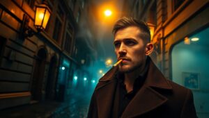 Detective in the Rainy Night – free AI stock image