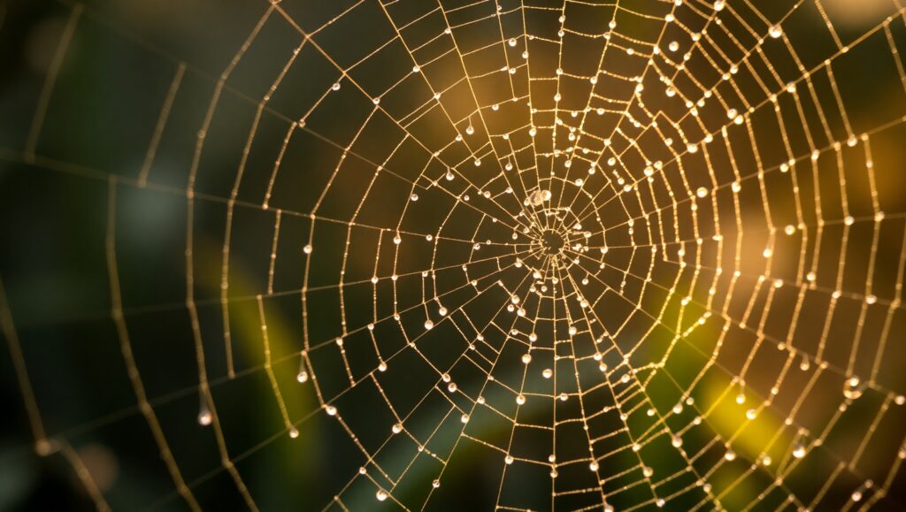 Dew-Drenched Spider Web Details – free AI stock image