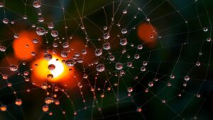 Dew Drops on a Spider Web – free AI stock image
