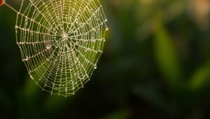 Dew on Spider Web in Morning Light – free AI stock image