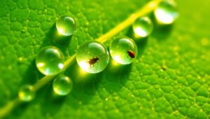 Dewdrops Reflection on Leaf – free AI stock image