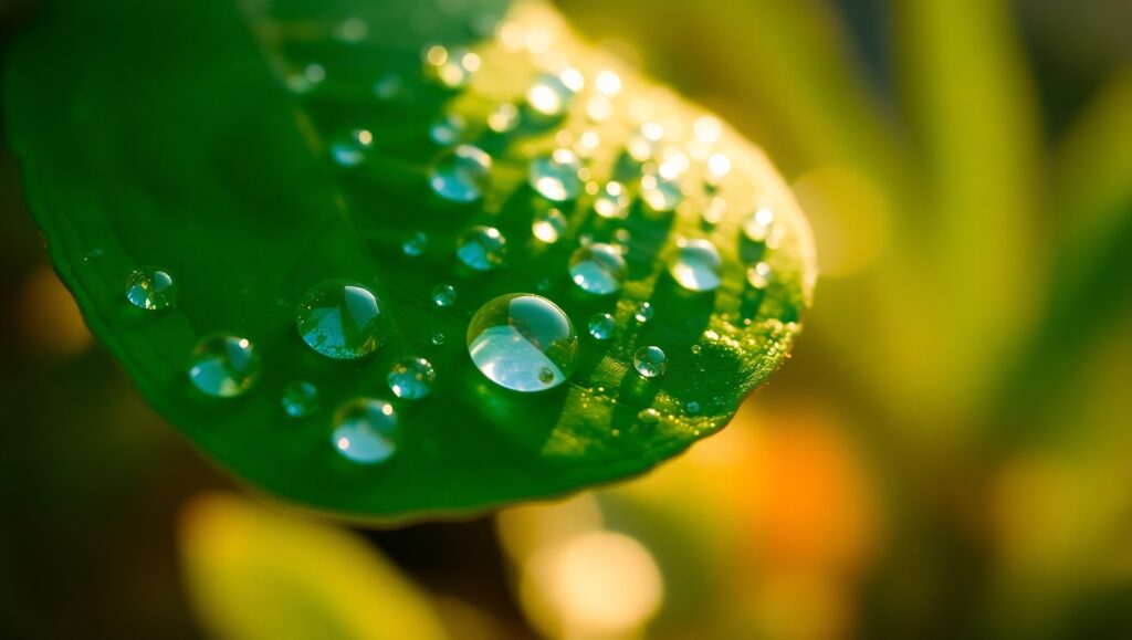 Dewy Garden Leaf Close-Up – free AI stock image