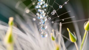 Dewy Spider Silk in Morning Light – free AI stock image