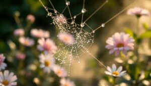 Dewy Spider Silk in Morning Light SGk – free AI stock image
