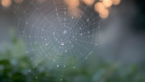 Dewy Spider Web at Dawn – free AI stock image