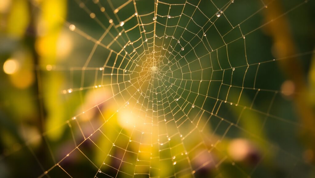 Dewy Spider Web at Dawn UR5 – free AI stock image