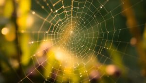 Dewy Spider Web at Dawn UR5 – free AI stock image