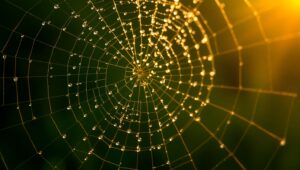 Dewy Spider Web in Morning Light – free AI stock image