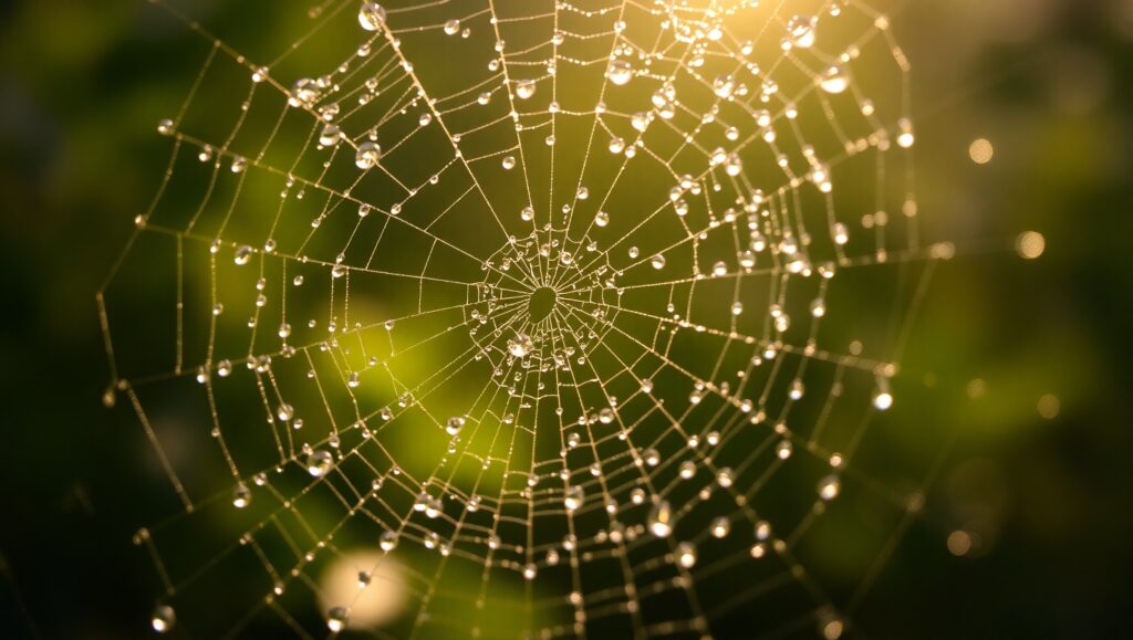 Dewy Spider Web in Morning Light – free AI stock image