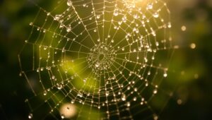 Dewy Spider Web in Morning Light – free AI stock image
