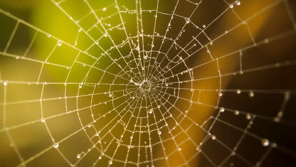 Dewy Spider Web in Morning Light – free AI stock image