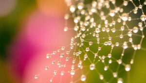 Dewy Spider Web in Sunlight – free AI stock image