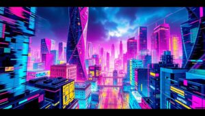 Digital Dreamscape: Glitch City – free AI stock image
