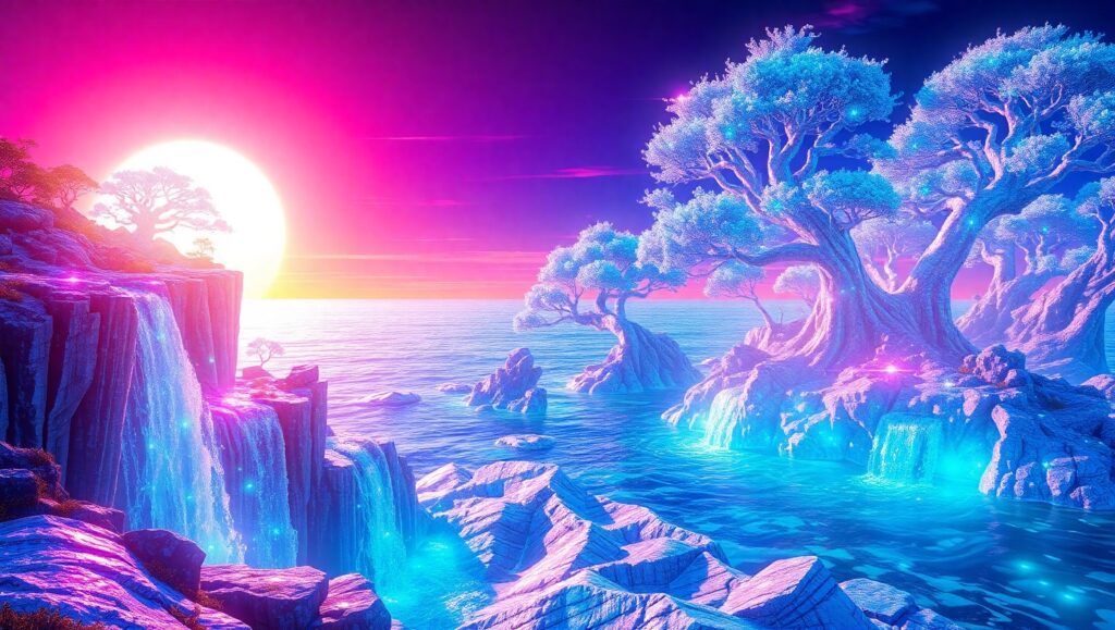 Digital Dystopia: Glitch Waterfalls – free AI stock image