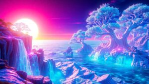 Digital Dystopia: Glitch Waterfalls – free AI stock image