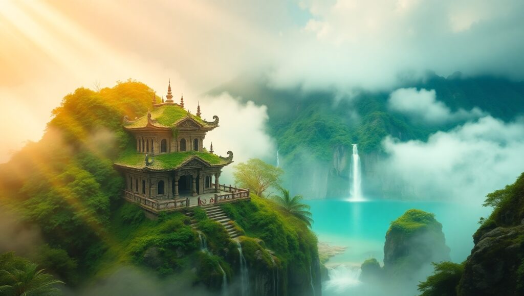 Divine Radiance Over Sacred Peaks – free AI stock image