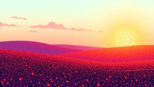 Dotted Sunset Over Tranquil Hills – free AI stock image