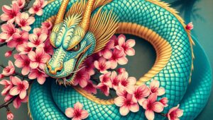 Dragon and Blossoms Tattoo Design 8VT – free AI stock image