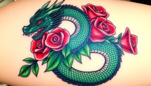 Dragon and Roses Tattoo Design fw4 – free AI stock image