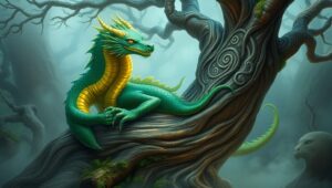 Dragon Embrace: Nature’s Tattoo – free AI stock image