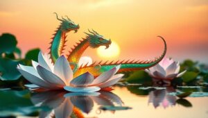 Dragon Emerges from Lotus Flower – free AI stock image