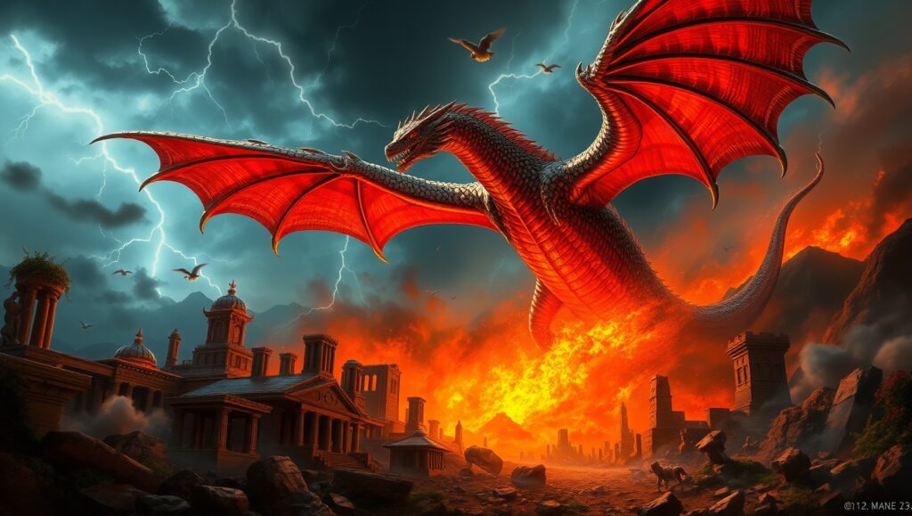 Dragon of the Molten Ruins – free AI stock image