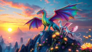 Dragon Over Crystal Mountains – free AI stock image