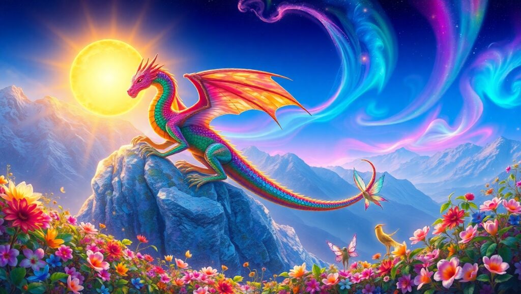 Dragon Overlooking Enchanted Valley – free AI stock image