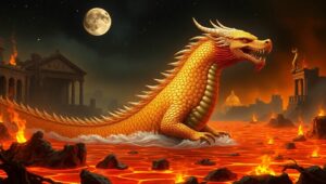 Dragon Rising from Bronze Waters – free AI stock image