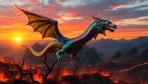 Dragon’s Flight Over Fiery Landscape – free AI stock image