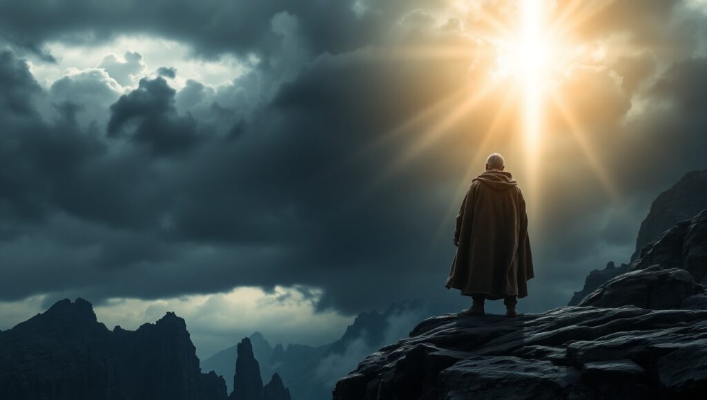 Dramatic Light on a Stormy Cliff – free AI stock image