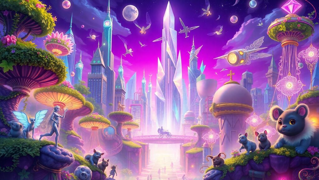 Dreamlike City of Nature and Tech – free AI stock image