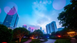 Dreamy Cityscape with Bokeh Lights q5d – free AI stock image