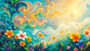 Dreamy Garden of Colorful Sounds – free AI stock image