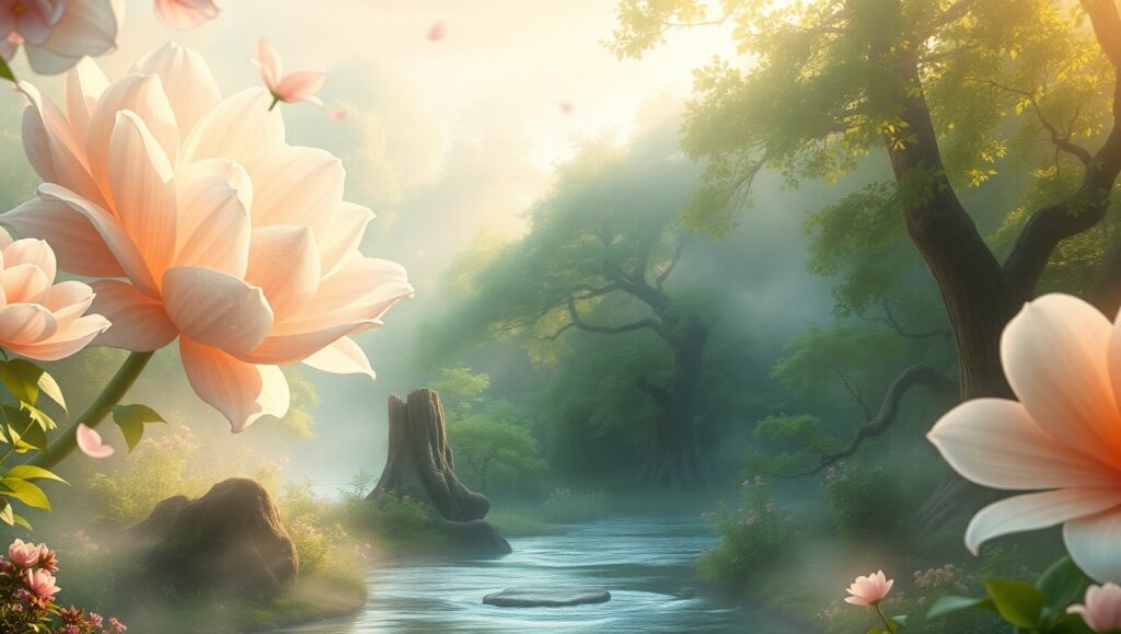 Dreamy Pastel Floral Landscape – free AI stock image