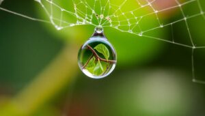 Droplet Reflection on Spider Web – free AI stock image
