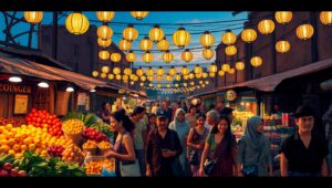Dusk at the Vibrant Market BbD – free AI stock image