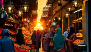 Dusk at the Vibrant Market sRs – free AI stock image