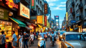 Dusk Delights: Urban Life Unfolded – free AI stock image