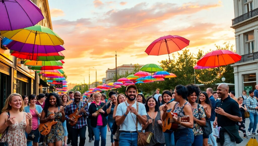 Dusk in a Colorful City – free AI stock image