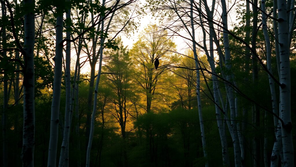 Dusk in a Layered Forest – free AI stock image