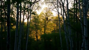 Dusk in a Layered Forest – free AI stock image