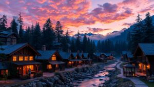 Dusk in a Mountain Village – free AI stock image