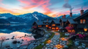 Dusk in a Mountain Village nVK – free AI stock image